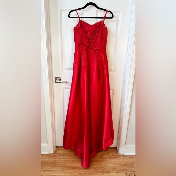 Jodi Kristopher Strapless Corset High Low Prom Dress Gown Lace Satin Red Size 7 - Picture 9 of 14